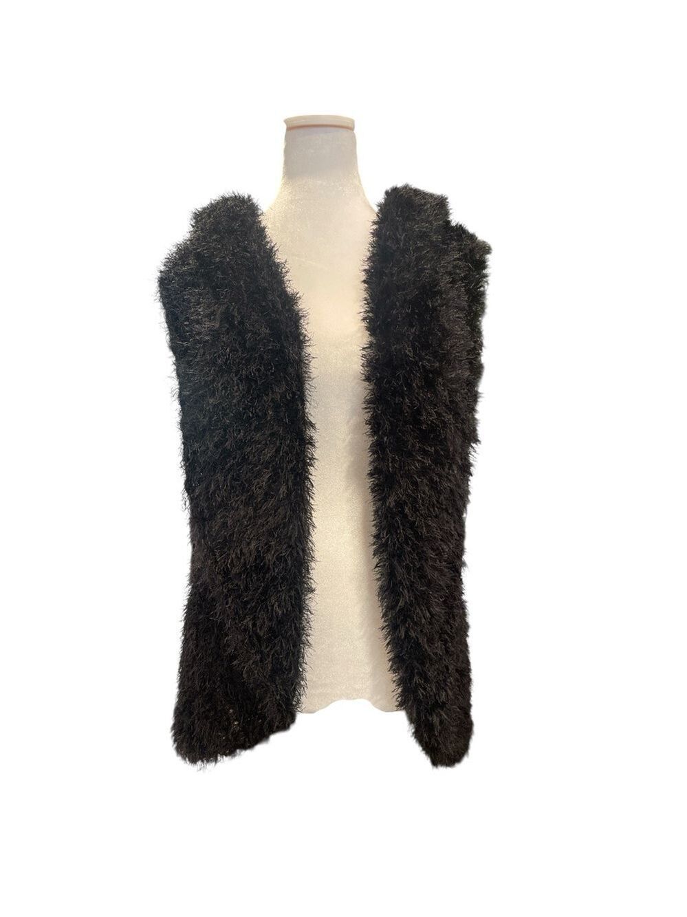 Arc-en-Ciel Black Eyelash Knit Shawl Collar Vest Cozy Cabin Layer one size